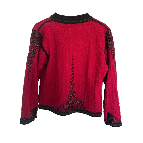 Dale of Norway XL RED Wool Pointelle Folk Nordic Knit Cardigan Sweater Jacket - Picture 2 of 10
